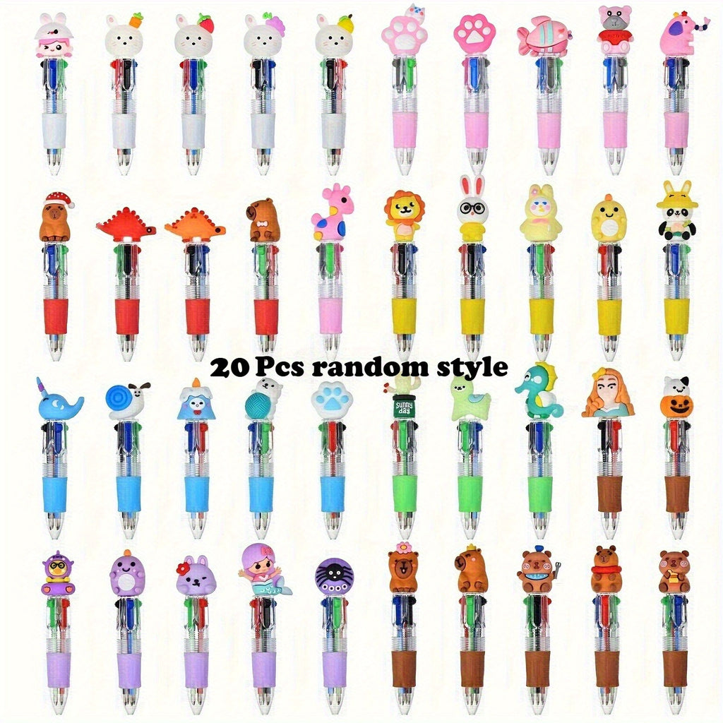 20 Mini 4-In-1 Multicolor Retractable Ballpoint Pens - a Cartoon Pen Set Featuring Blue, Red, Black, And Green Ink - Perfect for School Supplies, Classroom Prizes, End-Of-Year Gifts, Christmas Presents, And Halloween Treats