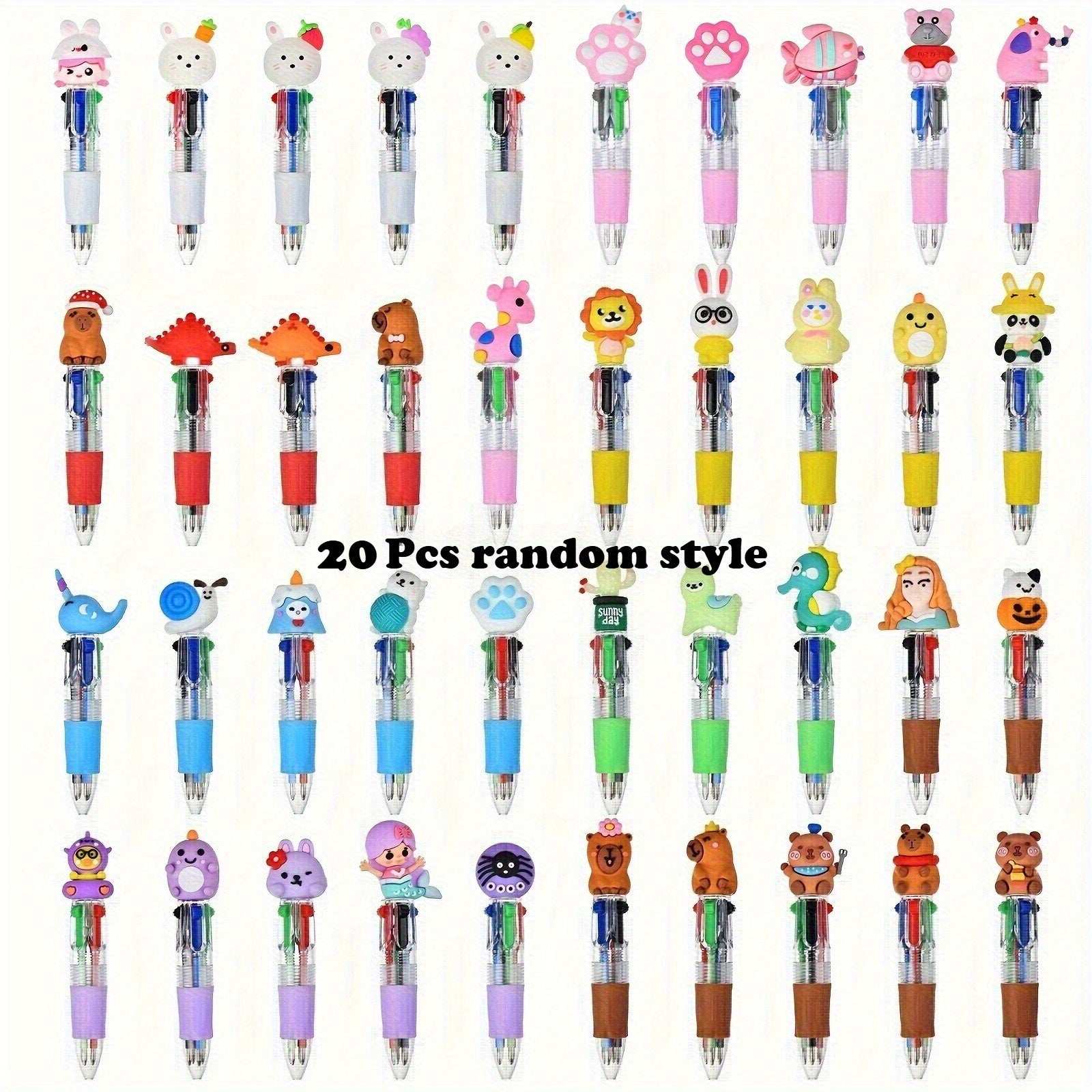 20 Mini 4-In-1 Multicolor Retractable Ballpoint Pens - a Cartoon Pen Set Featuring Blue, Red, Black, And Green Ink - Perfect for School Supplies, Classroom Prizes, End-Of-Year Gifts, Christmas Presents, And Halloween Treats