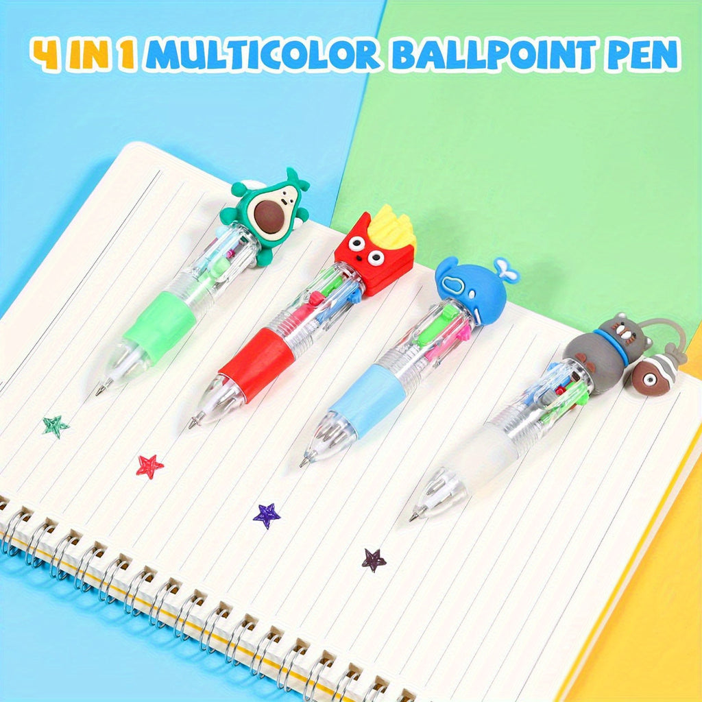 20 Mini 4-In-1 Multicolor Retractable Ballpoint Pens - a Cartoon Pen Set Featuring Blue, Red, Black, And Green Ink - Perfect for School Supplies, Classroom Prizes, End-Of-Year Gifts, Christmas Presents, And Halloween Treats