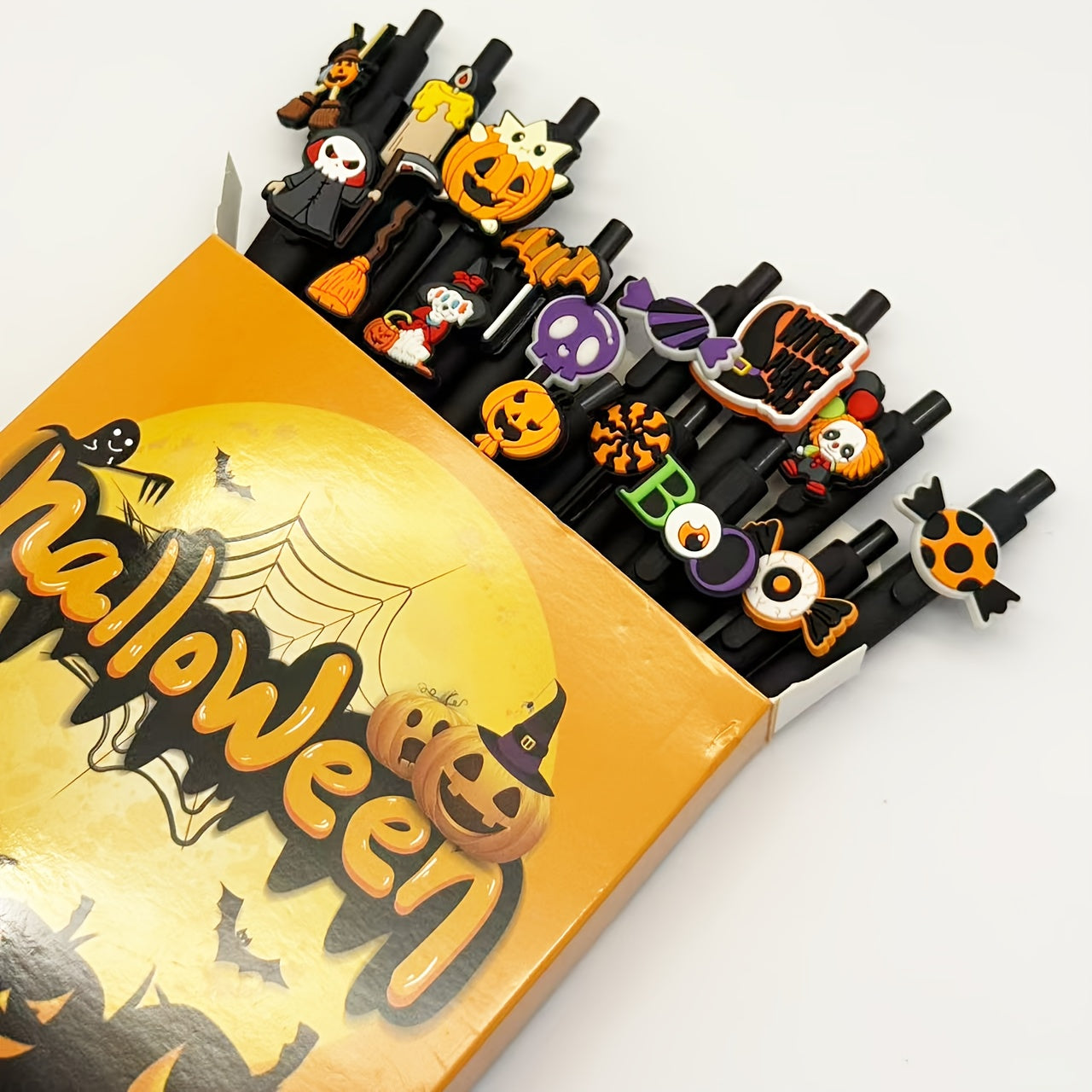 10/20pcs Halloween Retractable Pens - Cute Ghosts/Bats &amp;Pumpkins Ballpoint Pen | Medium Tip and Ergonomic Grip| Non-Toxin for Classroom Use Trick or Treating Present in a Box, Party Favors, Office Stationery, Festive Design, Playful Stationery,