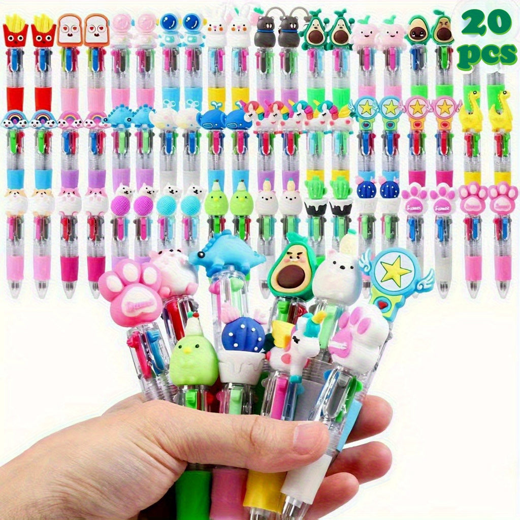 20 Mini 4-In-1 Multicolor Retractable Ballpoint Pens - a Cartoon Pen Set Featuring Blue, Red, Black, And Green Ink - Perfect for School Supplies, Classroom Prizes, End-Of-Year Gifts, Christmas Presents, And Halloween Treats