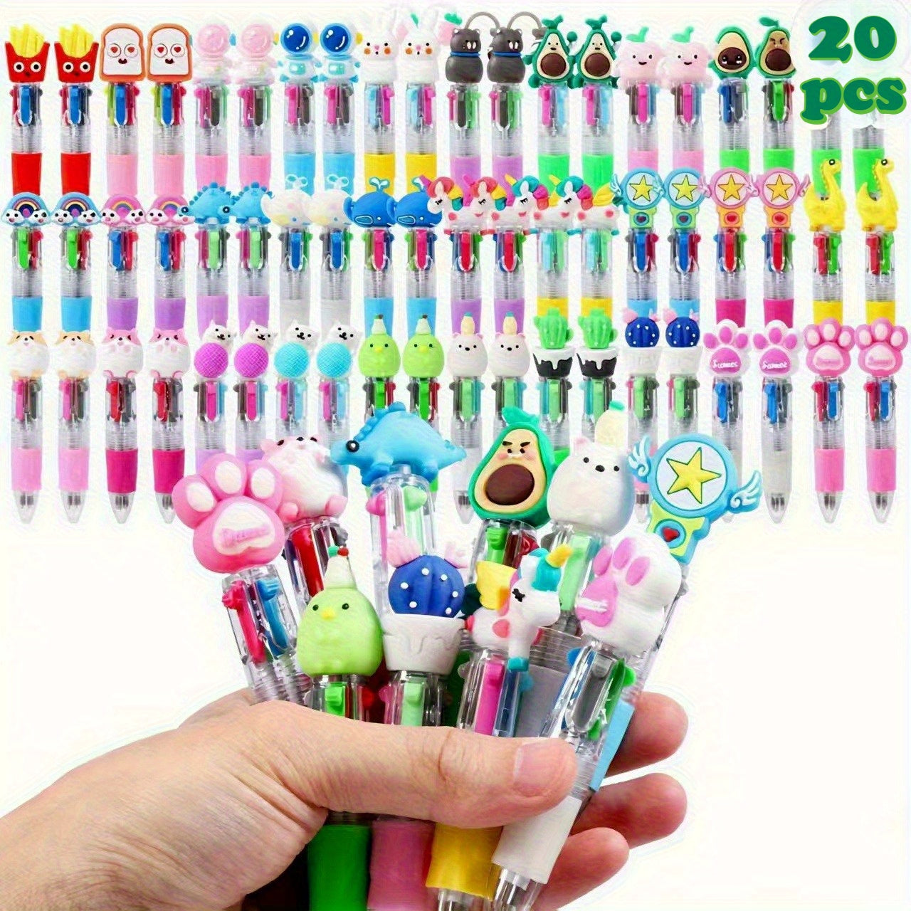 20 Mini 4-In-1 Multicolor Retractable Ballpoint Pens - a Cartoon Pen Set Featuring Blue, Red, Black, And Green Ink - Perfect for School Supplies, Classroom Prizes, End-Of-Year Gifts, Christmas Presents, And Halloween Treats