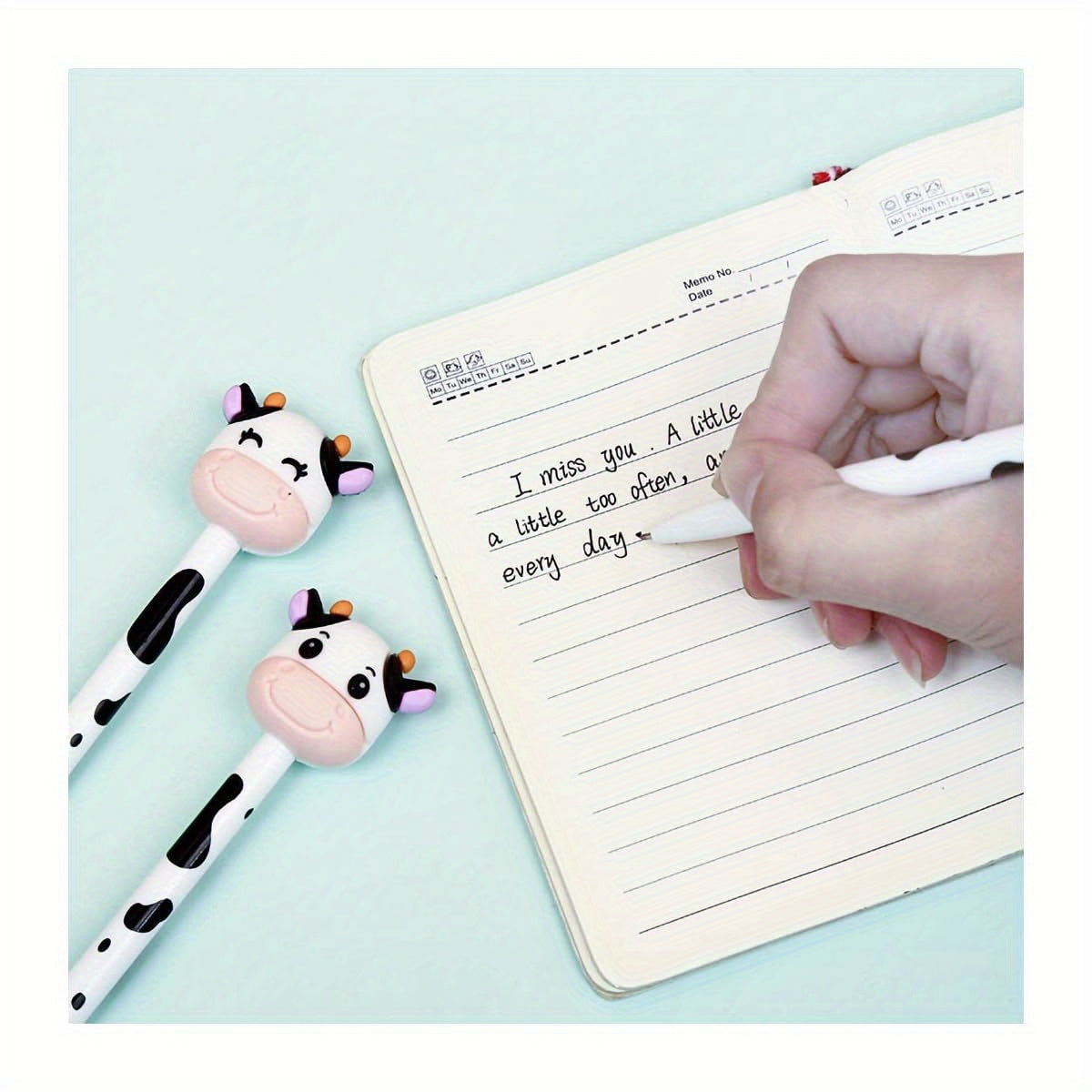 Set of 6 Retractable Gel Pens Featuring a Cute Milk Cow Design, with 0.5Mm Black Gel Ink, Ideal As Promotional Gifts for Schools And Offices.
