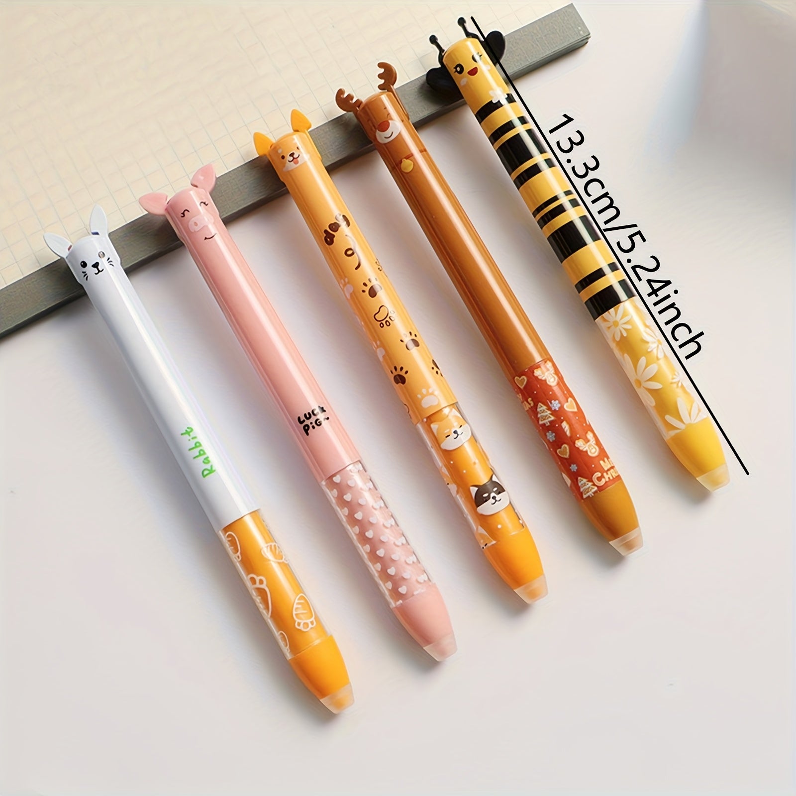 12pcs Erasable Neutral Marker Pen with Thermal Eraser Ink, Various Ink Colors And Barrel Design, 0.7mm Nib, Animal Shape