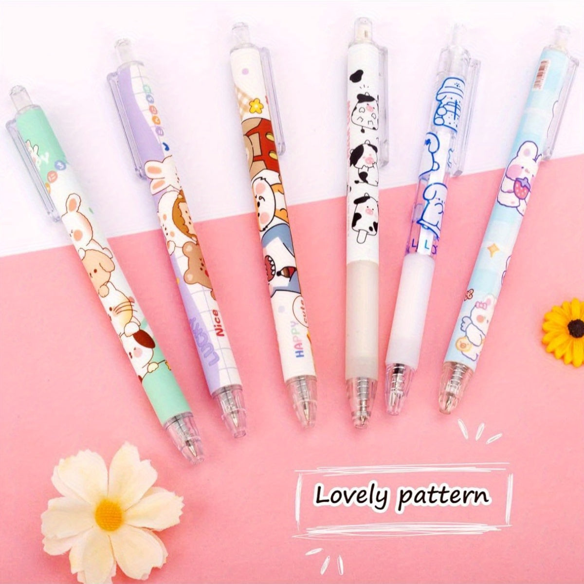 24pcs Cute Cow & Bear Retractable Gel Pens - Pastel Colors, Durable Plastic Kawaii Stationery for Office, School, Crafts - Fun Aesthetic Writing Tools, Office Supplies, Playful Design, Smooth Writing, Office Workers