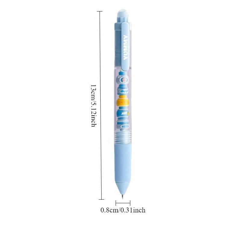 Chuanle Cute Cartoon Character Retractable Gel Pen with Eraser - Quick-Drying Brush Tip, Vibrant Colors & Smooth Writing, Medium Tip Ballpoint Pen for School, Office, DIY, Birthday Gifts, Playful Design with Heart & Star Patterns, No Feathering, Durable &