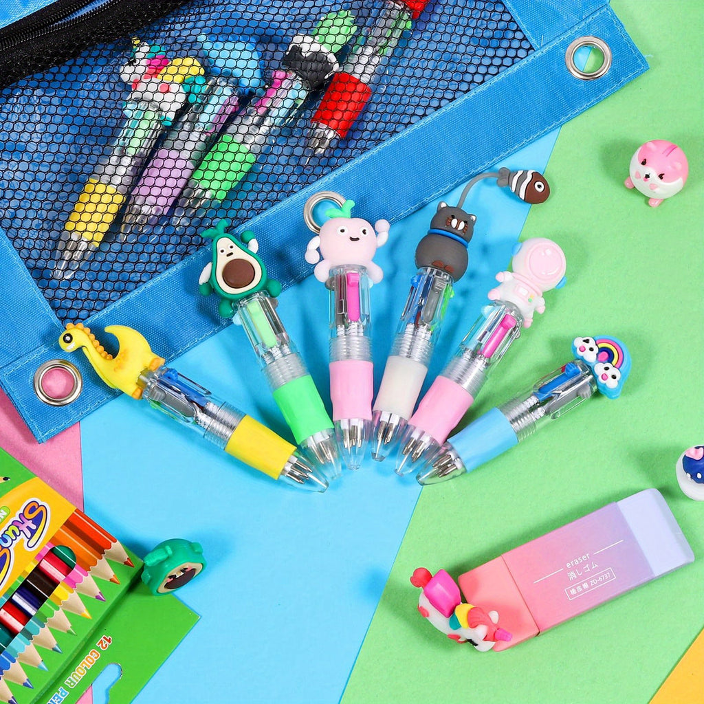 20 Mini 4-In-1 Multicolor Retractable Ballpoint Pens - a Cartoon Pen Set Featuring Blue, Red, Black, And Green Ink - Perfect for School Supplies, Classroom Prizes, End-Of-Year Gifts, Christmas Presents, And Halloween Treats
