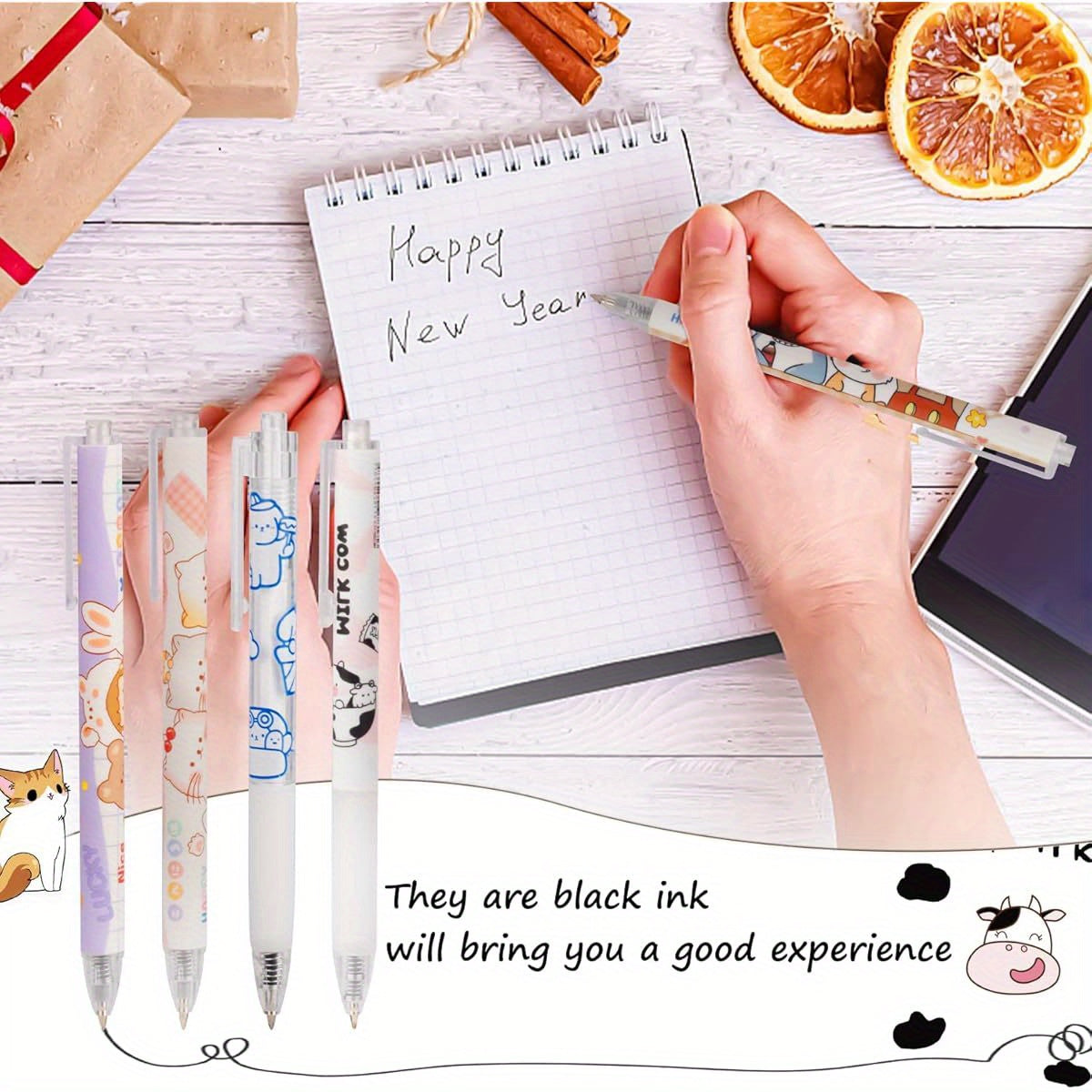 24pcs Cute Cow & Bear Retractable Gel Pens - Pastel Colors, Durable Plastic Kawaii Stationery for Office, School, Crafts - Fun Aesthetic Writing Tools, Office Supplies, Playful Design, Smooth Writing, Office Workers
