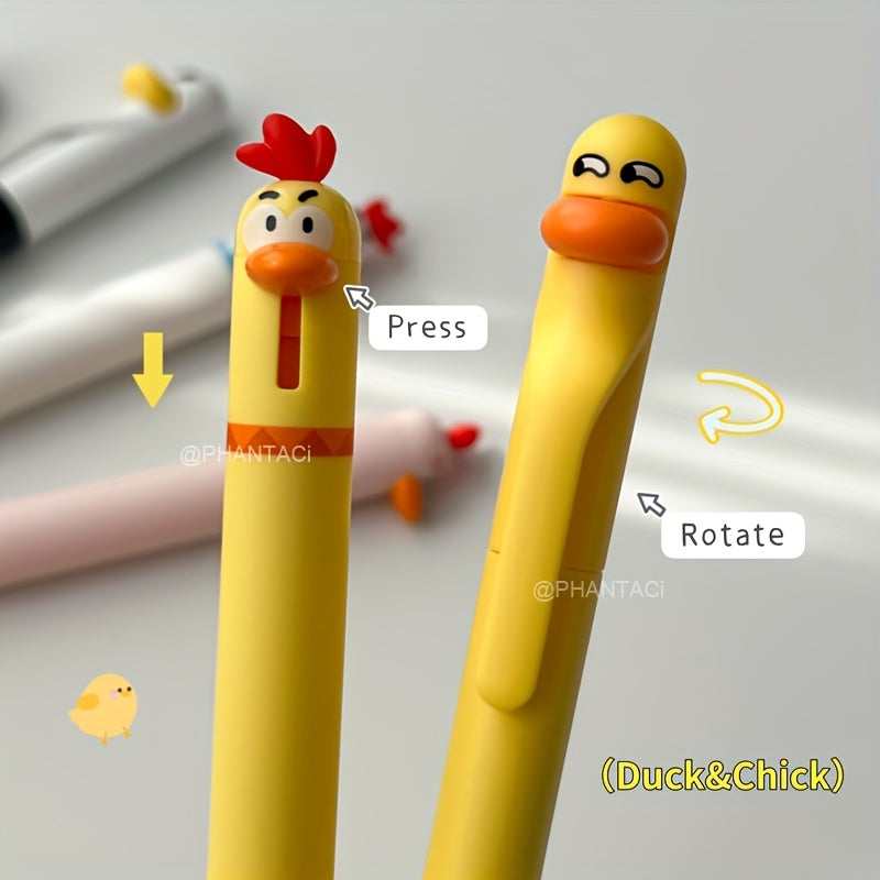 [Creative Gel Pen] 8pcs Creative Duck and Chick Gel Pen | 0.5mm Black Writing Pen Office Supplies Small Gift