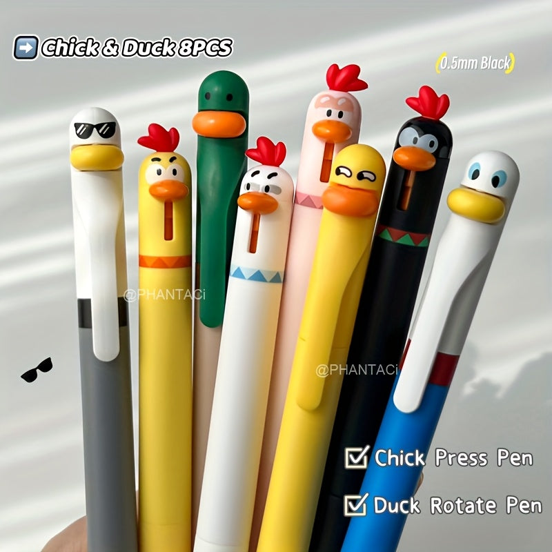 [Creative Gel Pen] 8pcs Creative Duck and Chick Gel Pen | 0.5mm Black Writing Pen Office Supplies Small Gift