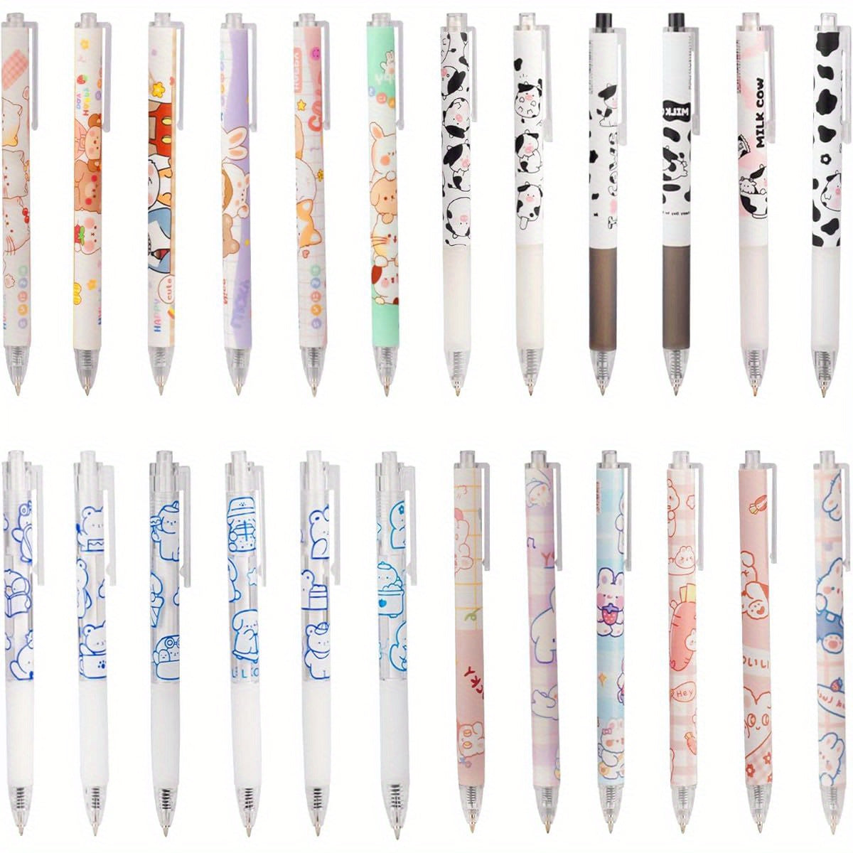 24pcs Cute Cow & Bear Retractable Gel Pens - Pastel Colors, Durable Plastic Kawaii Stationery for Office, School, Crafts - Fun Aesthetic Writing Tools, Office Supplies, Playful Design, Smooth Writing, Office Workers
