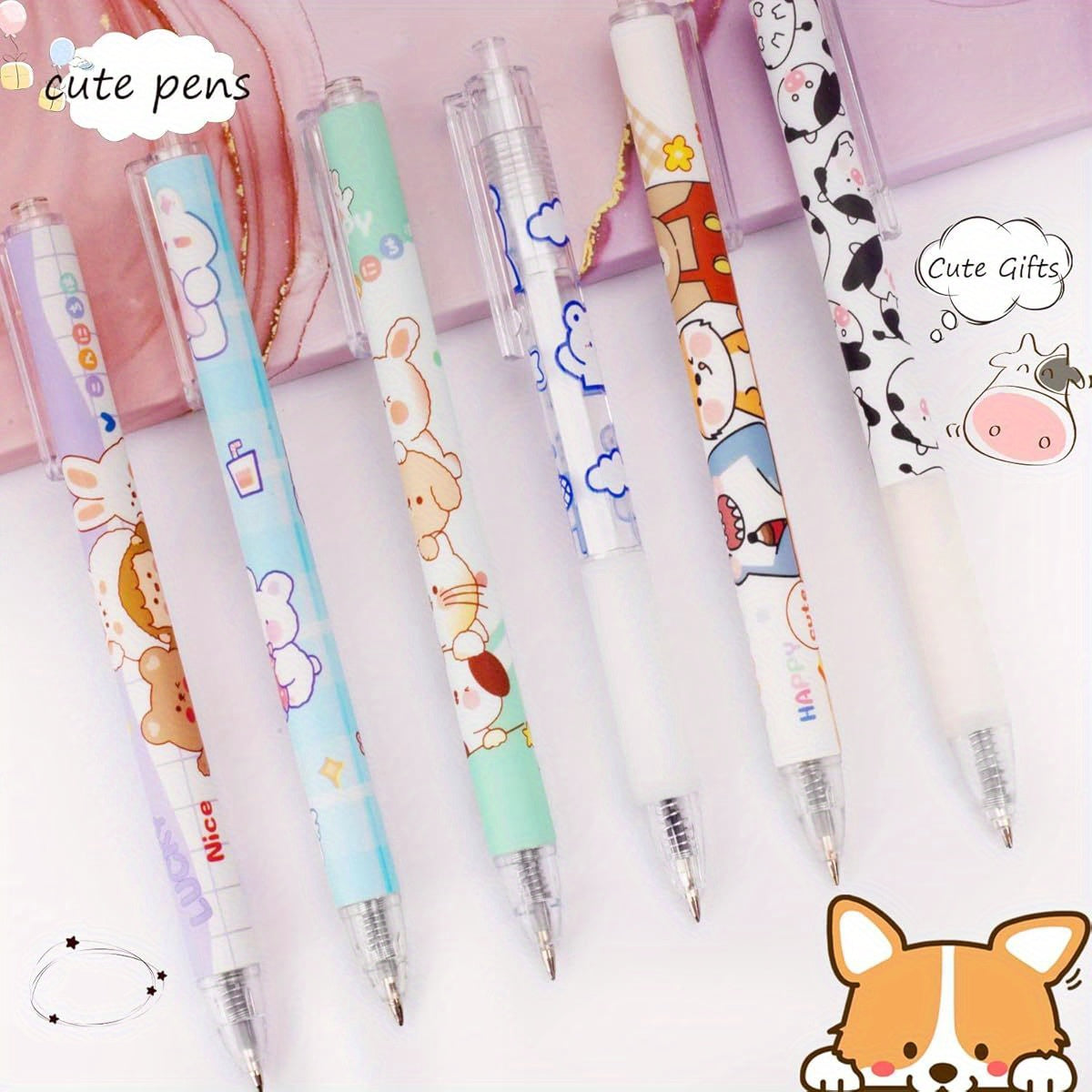 24pcs Cute Cow & Bear Retractable Gel Pens - Pastel Colors, Durable Plastic Kawaii Stationery for Office, School, Crafts - Fun Aesthetic Writing Tools, Office Supplies, Playful Design, Smooth Writing, Office Workers