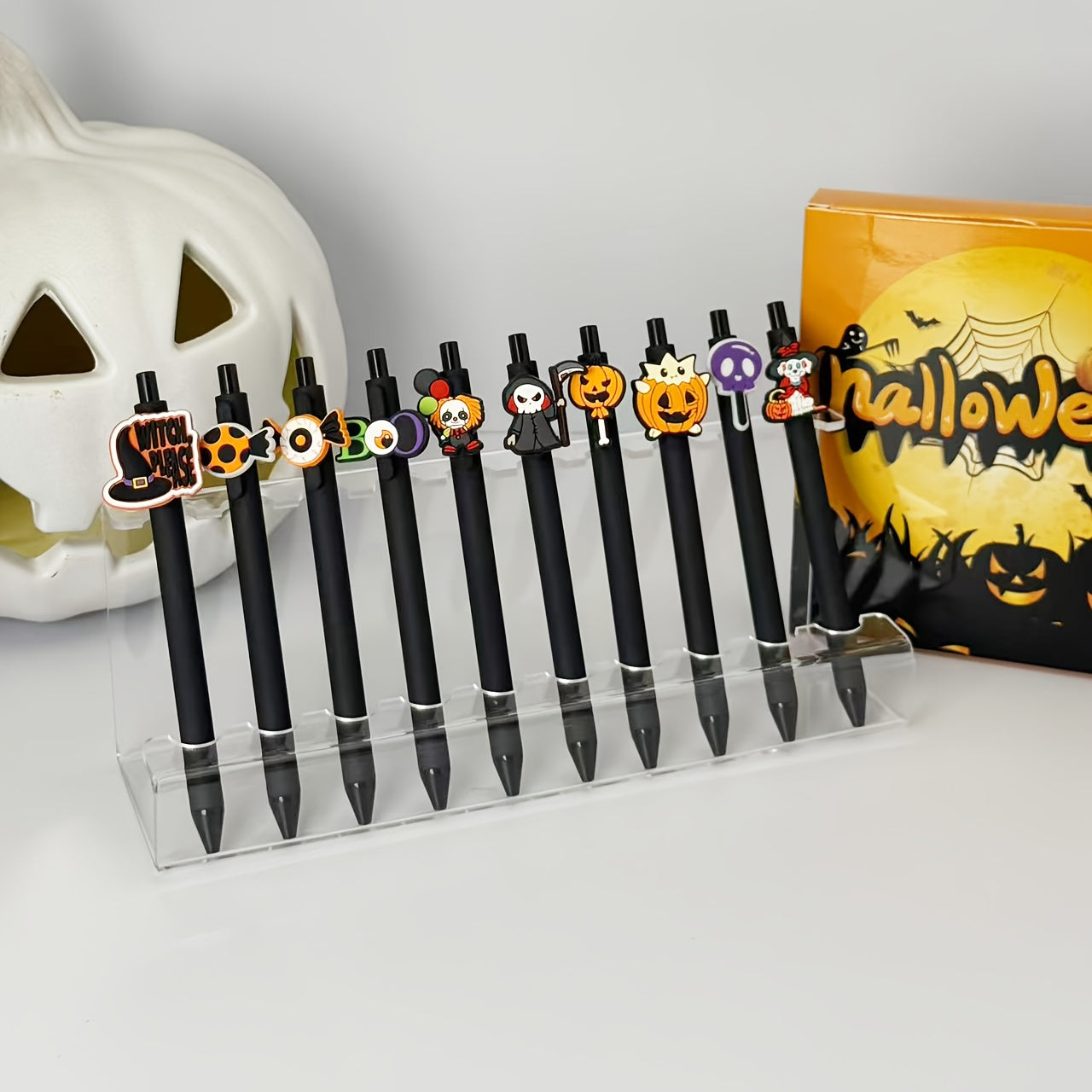 10/20pcs Halloween Retractable Pens - Cute Ghosts/Bats &amp;Pumpkins Ballpoint Pen | Medium Tip and Ergonomic Grip| Non-Toxin for Classroom Use Trick or Treating Present in a Box, Party Favors, Office Stationery, Festive Design, Playful Stationery,